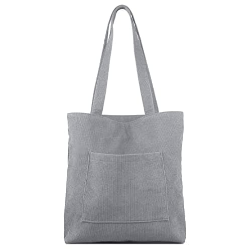 Image of Kememo Corduroy Tote Bag with Zip, Shoulder Bag Women's Hobos Handbags Large Capacity Shopping Bag with Inner Pocket, Grey