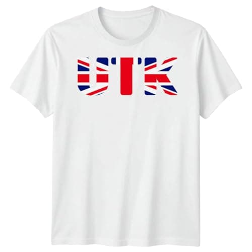 Image of D&T UTK Union Jack T-Shirt for Men & Women | Unite The Kingdom T Shirt Great Britain British Flag Pride Graphic Tee | Unisex Patriotic Souvenir Top 5XL White