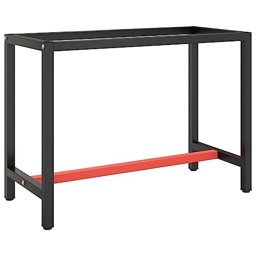 Image of vidaXL Matte Black and Red Metal Work Bench Frame- Durable, Versatile and Customizable Design for Home, Office, Studio, Workshop Use