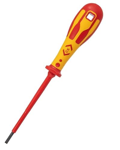 Image of C.K Dextro VDE Slotted Screwdriver 3.5mm x 100mm, Electricians Insulated Flat Head Screwdrivers, 10,000v Test, Gripping Precision Tip, Electrical Terminal Flathead Screw Driver, Hand Tools T49144-035