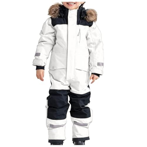 Image of Snowsuit 2025 Children's Boys Ski Suit Thermal Ski Overall Winter Warm Snow Overall Windproof Winter Suit with Removable Mud Suit Outdoor Softshell Suit, White, 4-5 Jahre