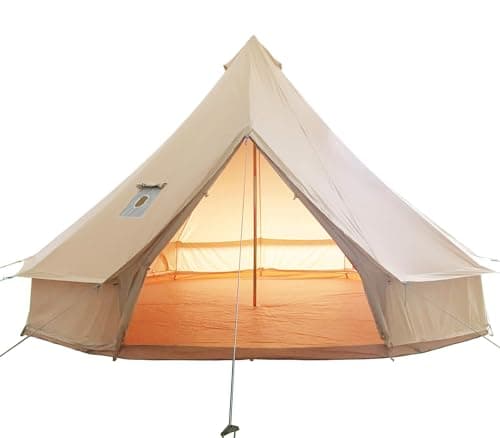 Image of Cotton Canvas Bell Tent - Glamping Yurt with Stove Jack, Waterproof and Breathable Cotton, 4 Season Tent with Zipped Removable Floor (Beige, Diameter 5M)