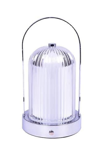 Image of TEKLED® Lantern Table Lamp 3 Lighting Colors Brightness | Dimmable Decorative LED with Touch Control |1800 mAh, USB Rechargeable Desk Lamp| for Bedroom, Living Room, Cafe, Bar - Chrome
