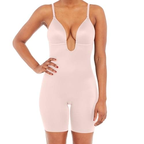 Image of SPANXshape Suit Your Fancy Plunge Low-Back Mid-Thigh Bodysuit - Comfortable One Piece - Medium Compression - Seamless