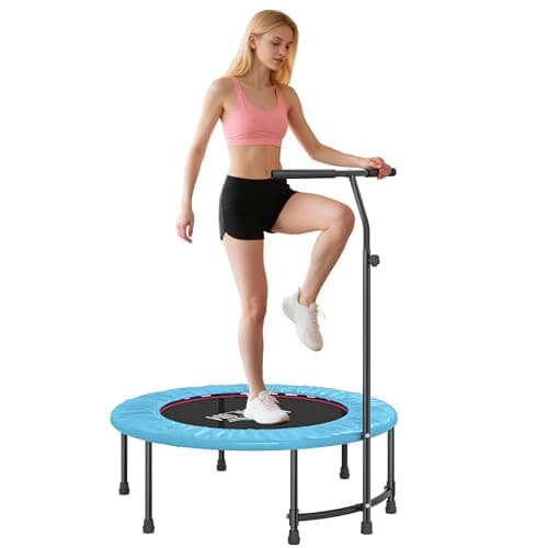 Image of HOMCOM 40" Fitness Trampoline, Mini Trampoline Bungee Rebounder with Adjustable Handle for Indoor Exercise Workout, Blue
