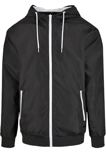 Image of Build Your Brand Men's Recycled Windrunner Jacket - - XXXXXL Black/White