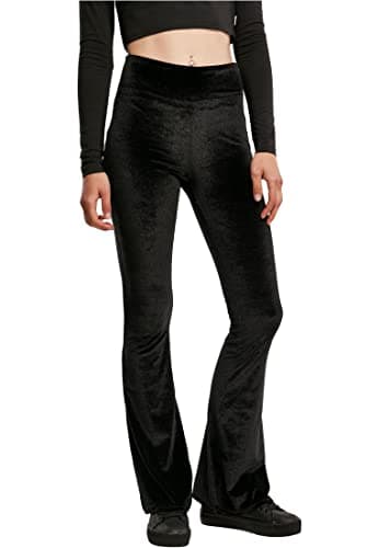 Image of Urban Classics Women's Ladies High Waist Velvet Boot Cut Leggings, Black, XS UK
