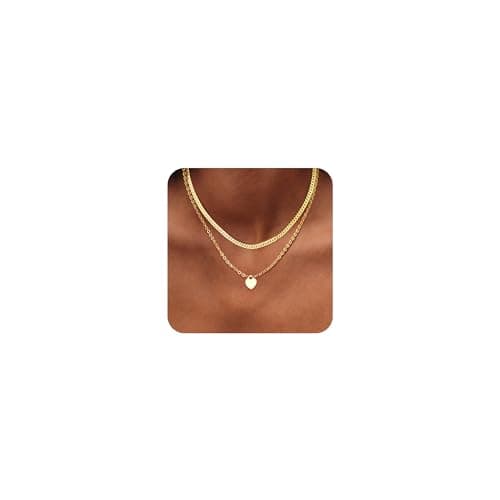 Image of Kakonia Gold Necklaces for Women 14K Gold Plated Layered Necklace Zirconia Sun Heart Pendant Necklace Set Adjustable Chain Herringbone Paperclip Choker Necklaces for Women Dainty Jewellery Gift -2P5