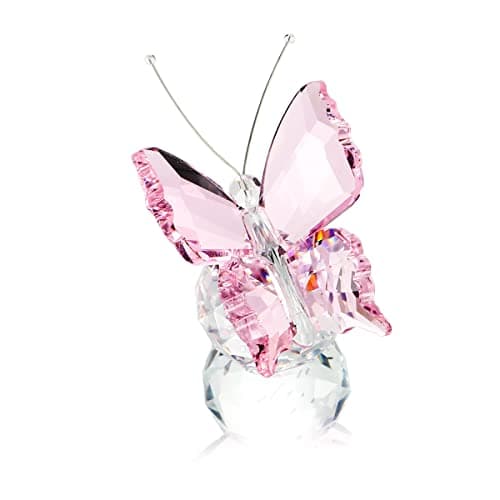 Image of H&D Crystal Flying Butterfly with Ball Base Figurine Art Glass Collection Ornament Statue Animal Paperweight (pink)