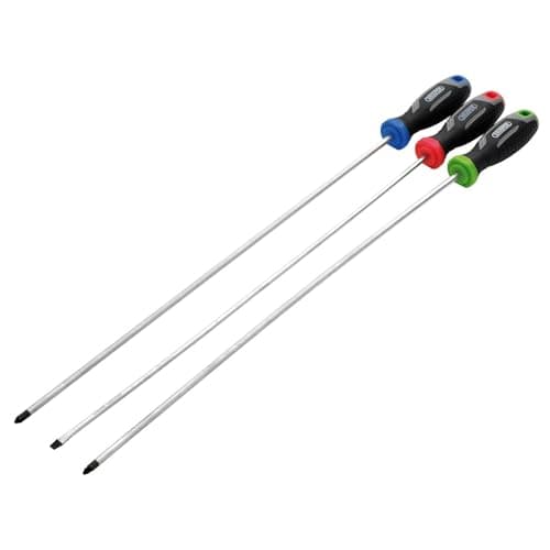 Image of Draper 3pc Long Reach Soft Grip Screwdriver Set - 13429 - Magnetic Tips, CRV Blades