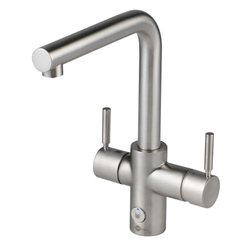 Image of InSinkErator 4 in 1 L-Shape Kitchen Sink Mixer Tap, Water Filter Tap & NeoTank, Instant Hot, Cold, Filtered & Near-Boiling Water Faucet, Brushed Steel