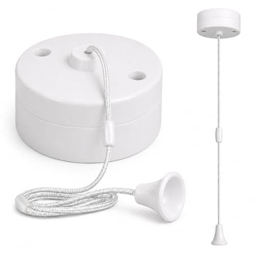 Image of 2 Way Ceiling Pull Switch – White Raised Rounded Plastic Light Switch, 6A 240V Rated, Ceiling Mounted Pull Cord Switch for Bathroom, Utility Room & Cloakroom Use (1 Pack)