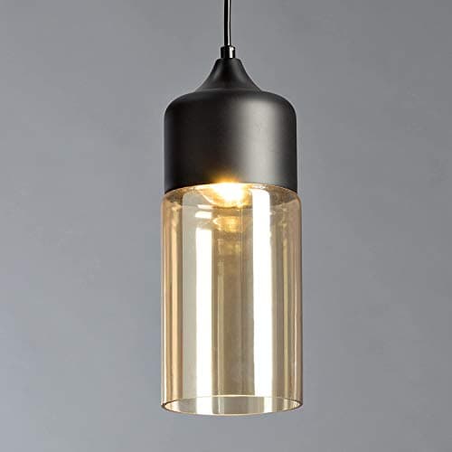 Image of Lighting Supermarket Harmony Matt Black Modern Designer Ceiling Pendant with Amber Glass Shade