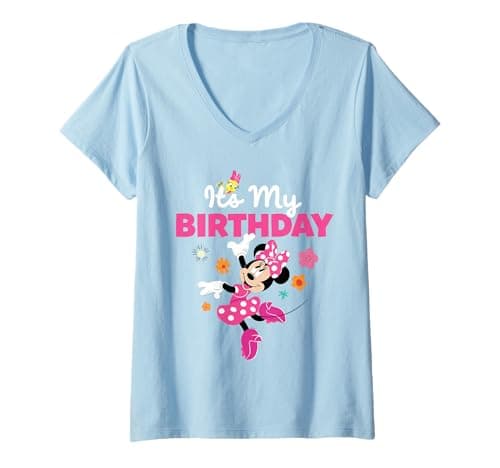 Image of Womens Disney Jr. Minnie Mouse "It's My Birthday" Birthday Party V-Neck T-Shirt