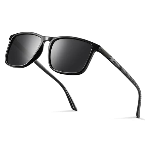 Image of kunchu Polarized Sunglasses Men Women - UV400 Protection Sunglasses Men Women TR90 Ultralight Frame Black Retro Sport Polarized for Fishing, Fishing, Skiing Black frame silver dot gray film
