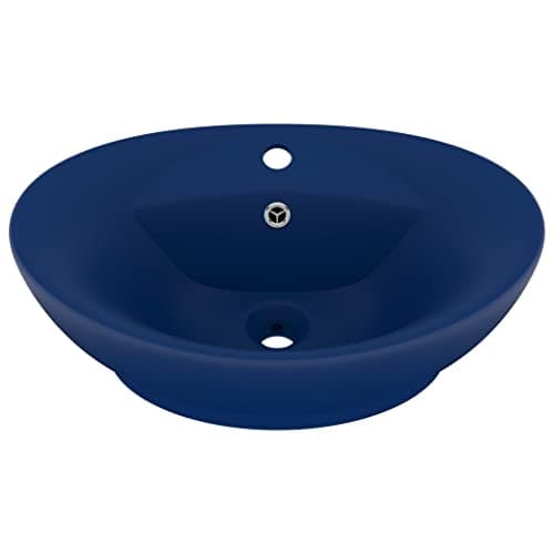 Image of vidaXL Luxury Basin - Overflow Oval Matt Dark Blue Ceramic - Modern Bathroom Sink, Artistic Design, Ready for Tap Installation, Versatile Application