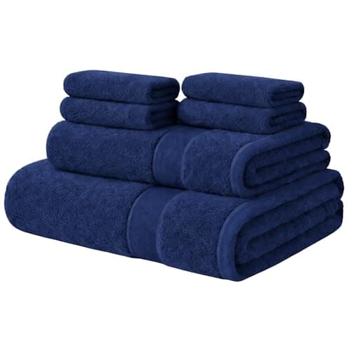 Image of ATEN Homeware Egyptian Cotton Bath Towel Set - 6 Piece Set with 1 Large Bath Towel, 1 Hand Towel and 4 Face Towels - Ultra Soft & Highly Absorbent, OEKO-TEX Certified, Made in Egypt (Navy)