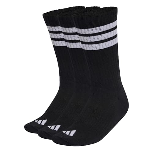Image of adidas Unisex 3STRIPES CUSHIONED SPORTSWEAR CREW SOCKS 3 PAIR PACK, black/white/white, 10.5-12.5