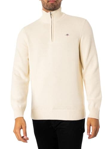 Image of GANT Mens Cotton Half Zip Long Sleeve Jumpers Cream L