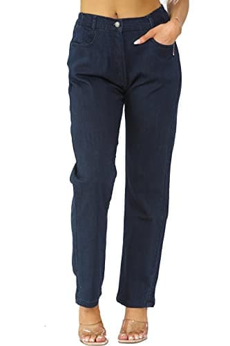 Image of MYT Womens Side Elastic Waist Jeans Ladies Straight Leg Regular Fit Denim Pants Waist Size DSW 16