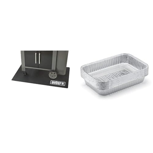 Image of Weber Barbecue Floor Protection Mat | BBQ Grill Mat/Heat Mat | Rubber Floor Mat | Weber Barbecue & 6415 Drip Pans 10-Piece, Small, Silver