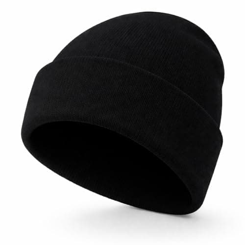 Image of WS UK Kids Beanie Hat - Unisex Slouch Winter Woolly Turn Up Knitted (Black)