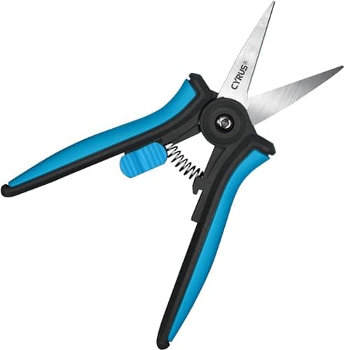 Image of CYRUS Precision Pruning Snips - Stainless Steel Flower Shears & Bonsai Shears, Sharp Pointed Blade, Safety Lock & Non-Slip Grip, Lightweight Garden Snips for Fresh Flowers & Indoor Plants