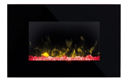 Image of Dimplex Toluca Optiflame Electric Wall Fire, Black Glass Wall Mounting Fire with 4 Colour Themes, Acrylic Crystal Fuel Bed, 2kW Fan Heater with Thermostat, Sleep Timer and Remote Control