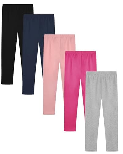 Image of Witwot 5 Pack Girls Leggings Kids Full Length Leggings Pants Girls School Trouser 5-6 Years Colorful