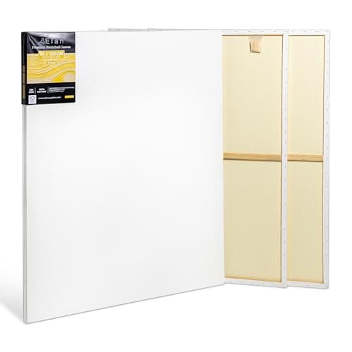 Image of Elan Stretched Canvases 90x120 CM 380 GSM, 3-Pack A0 Canvas for Oil Painting, Extra Large Canvas for Painting 90 x 120, Oil Paint Canvases