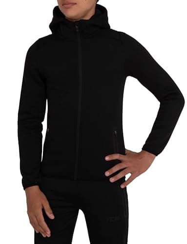 Image of TCA Boys and Girls Revolution Tech Workout Thermal Running Hoodie Jacket with Zip Pockets - Black Marl, 8-10 Years