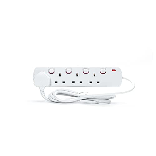 Image of STATUS Multi Plug Extension, 4 Socket Extension Cable, 2m Extension Lead, Individually Switched with Neon Indicator, White, S4WSS2M1PKB12