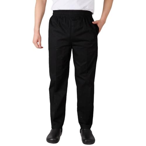 Image of Fjquamitix Chef Trousers for Men & Women Professional Kitchen Uniforms with Elastic Waistband Unisex Lightweight Chefs Trousers for Daily Wear (UK, Alpha, XXL, Regular, Regular, Black)