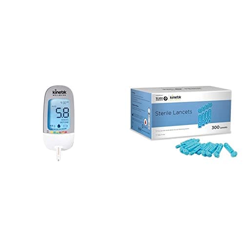 Image of Kinetik Wellbeing Blood Glucose Monitoring System – Used by The NHS – in Association with St John Ambulance – Test Strips & Lancets Available on Prescription & Sterile Lancets (Pack of 300)
