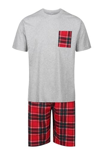 Image of North East Mens Short Pyjamas PJ Set Premium Sleep Lounge Tartan Plaid Nightwear M-XXL New (PP Tartan Grey XL)