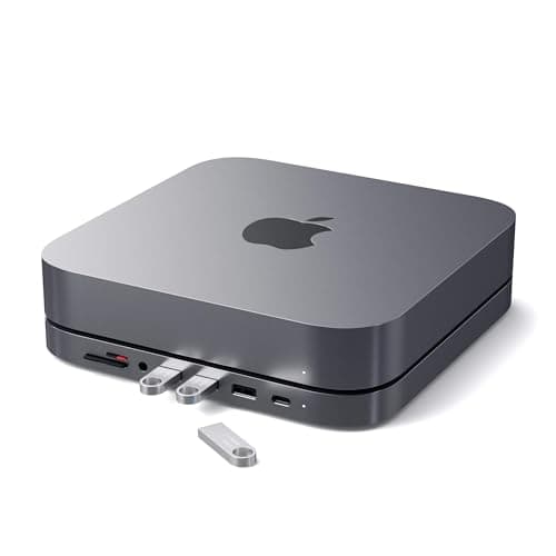 Image of SATECHI USB-C Hub, Type-C Aluminium Stand & Hub - USB-C Data Port, Micro/SD Card Readers, USB 3.0 & Headphone Jack Port for Mac mini M2/M1 (Not Compatible with M4) - Space Grey