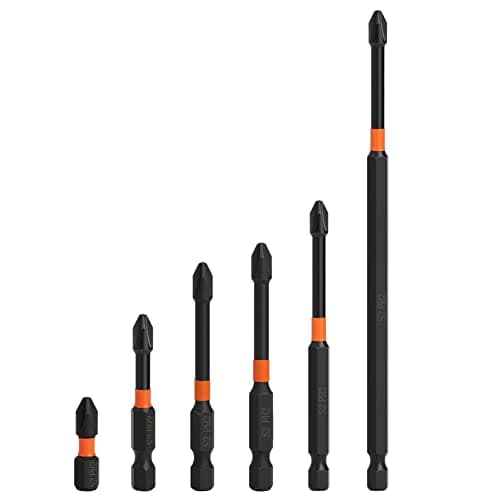 Image of Saipor 6PCS Magnetic Impact Phillips Drive Bit PH2 S2 Steel Phillips Cross Slot Screwdriver Bit Set 1/4 Inch Hex Shank Impact Tough Power Bits for Power Screwdriver Impact Drill, 25-150mm Length