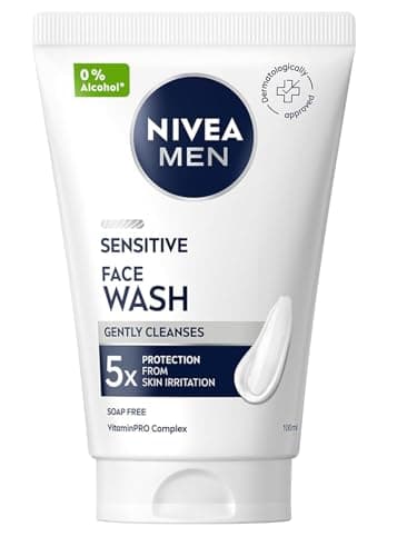 Image of NIVEA MEN Sensitive Face Wash (100 ml), Face Wash for Men, Facial Cleanser with Chamomile Extract and Vitamin PRO Complex, Men's Skin Care Essentials