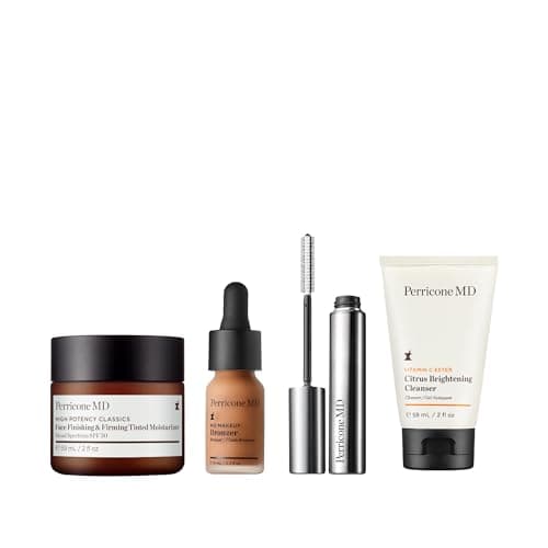 Image of Perricone MD Essential Set| Best-Selling Face Finishing and Firming Tinted Moisturiser SPF 30, Bronzer and Mascara with Brightening Cleanser Travel Size | Natural Look Routine | Worth £143