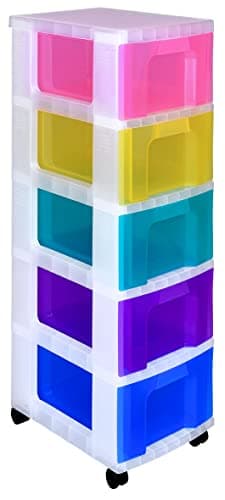 Image of Really Useful Box Plastic Storage Unit 5 X 12 Litre Clear Frame / Rainbow Drawers