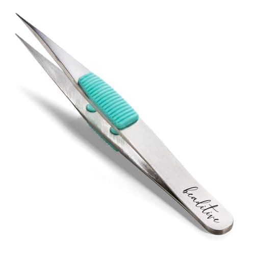 Image of Beaditive High Precision Heavy-Duty Tweezers with Cushion - 4.7" Craft Tweezers for Sewing, Beading & DIY Crafts - Non-Serrated, Fine Point Tips - Stainless Steel Needle Nose Hobby Tweezers (Teal)