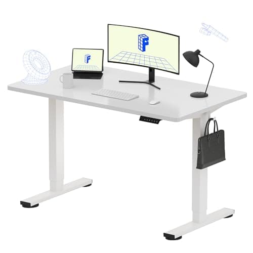 Image of FLEXISPOT E1 Plus ONE PIECE Electric Standing Desk Height Adjustable Sit Stand Desk with Memory Smart Panel, Home Office(120 * 80cm, White Frame+White Desktop)