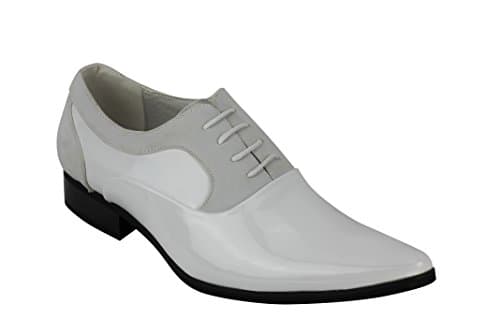 Image of Mens Suede & Patent Shiny Leather Line Formal Oxford Lace up Italian Style Shoes [White Patent,UK 11 EU 45]