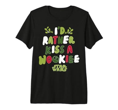 Image of Star Wars I'd Rather Kiss A Wookie Festive Text Premium T-Shirt