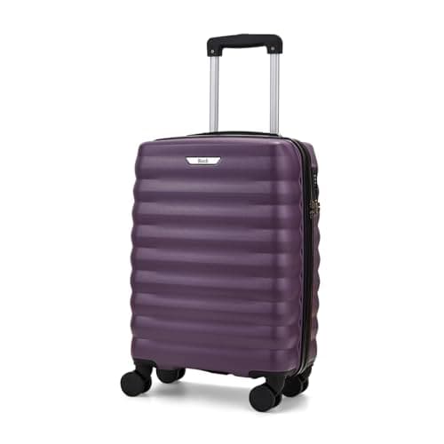 Image of Rock Berlin Small Hard Shell Cabin Suitcase in Purple - 360 Swivel-Wheels, Hard-Wearing ABS, Telescopic Handle & Combination Lock - 55x38x22cm 35L