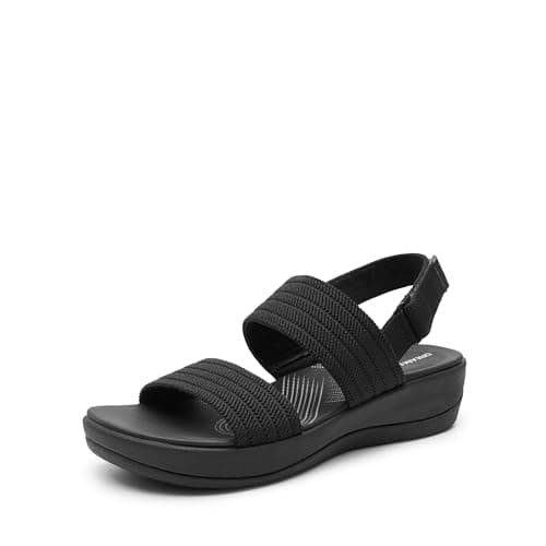 Image of DREAM PAIRS Women's Walking Sandals Lightweight Soft Footbed Low Wedge Comfort Indoor Outdoor Flat Sandals,Size 5,All Black,DWUMFS2522