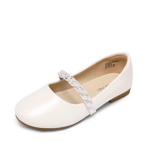 Image of DREAM PAIRS Fashion Girls Mary Jane Dress Shoes Ballerina Flats for Wedding,Party,School,Daily(Toddler/Little Kid/Big Kid),Size 1.5 Big Kid,Ivory,SERENA-100-KIDS-NE-E