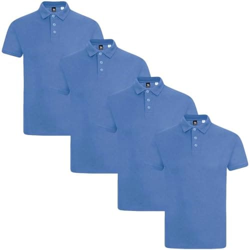Image of True Face Mens Polo Shirt Plain Tshirt Short Sleeve Summer Work Pique T Shirt Workwear Adult Tee Classic Casual Top Blue Plain - 4 Pack M