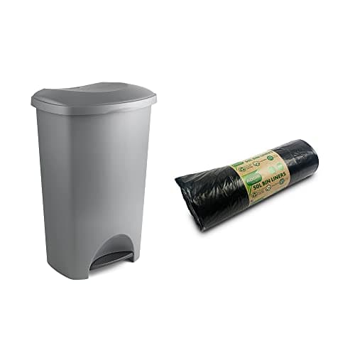 Image of Addis Everyday Family Pedal Bin, 50 Litre, Metallic Grey + 20x Liners