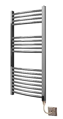 Image of Greened House Chrome Curved Electric Heated Towel Rail 500mm W x 1000mm H Bathroom Towel Radiator